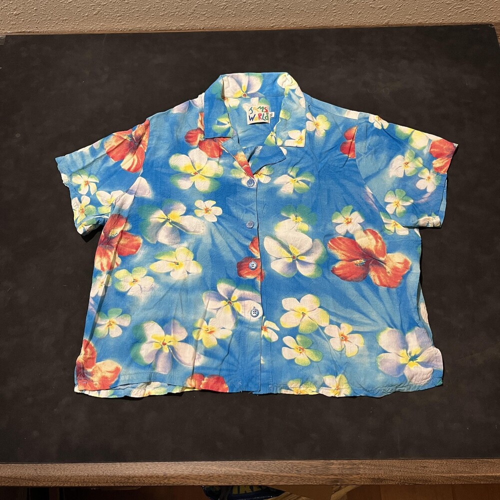 Vintage Jams World Shirt Floral Surfing Hawaiian Button Up Short Sleeve Tropical